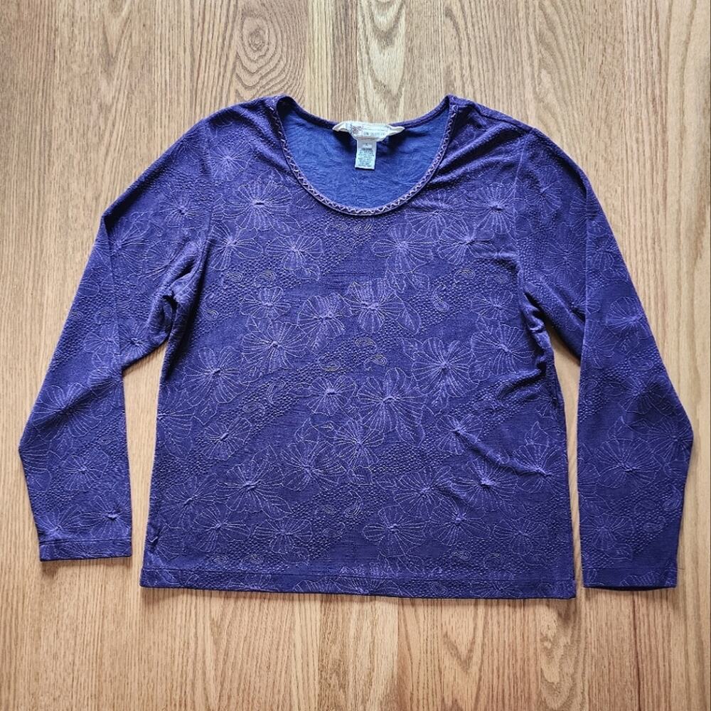 Gw Jeans Co Long Sleeve Shirt Floral Embroidery Purple Size XL